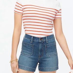 J Crew high rise denim shorts with front pocket detailing
